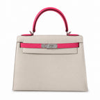 Kelly 25 Milkshake White lipstick powder Epsom Silver Buckle handmade — Timeless Top-Handle Design