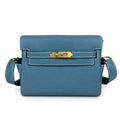Kelly Messenger messenger bag for men and women, denim orchid buckle, imported leather, all-steel hand-waxed thread, the highest cost-effectiveness — Streamlined Top-Handle Handbag