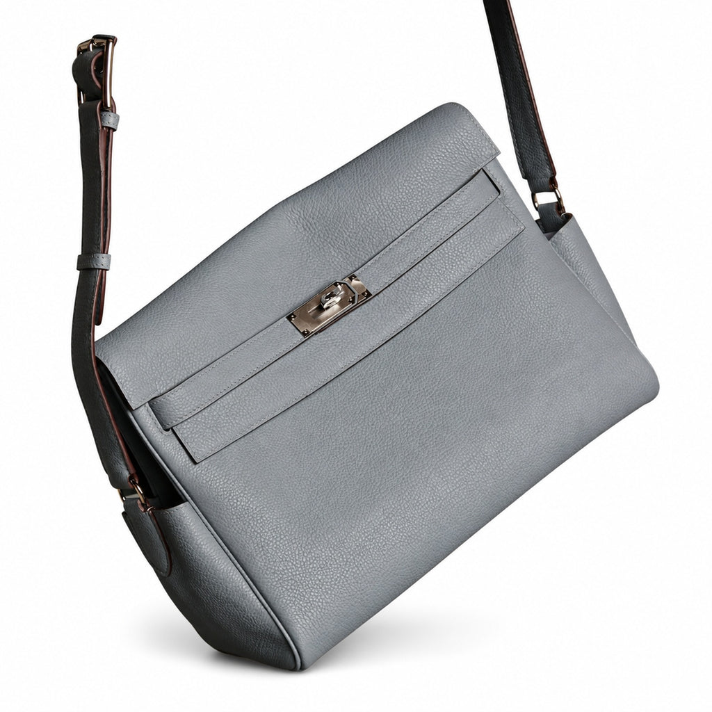Kelly Messenger messenger bag large size, linen blue Togo Leather, Pre-order Togo calfskin messenger bag. - Flap with swivel hardware - Large — Distinctive Hand-Carry Bag
