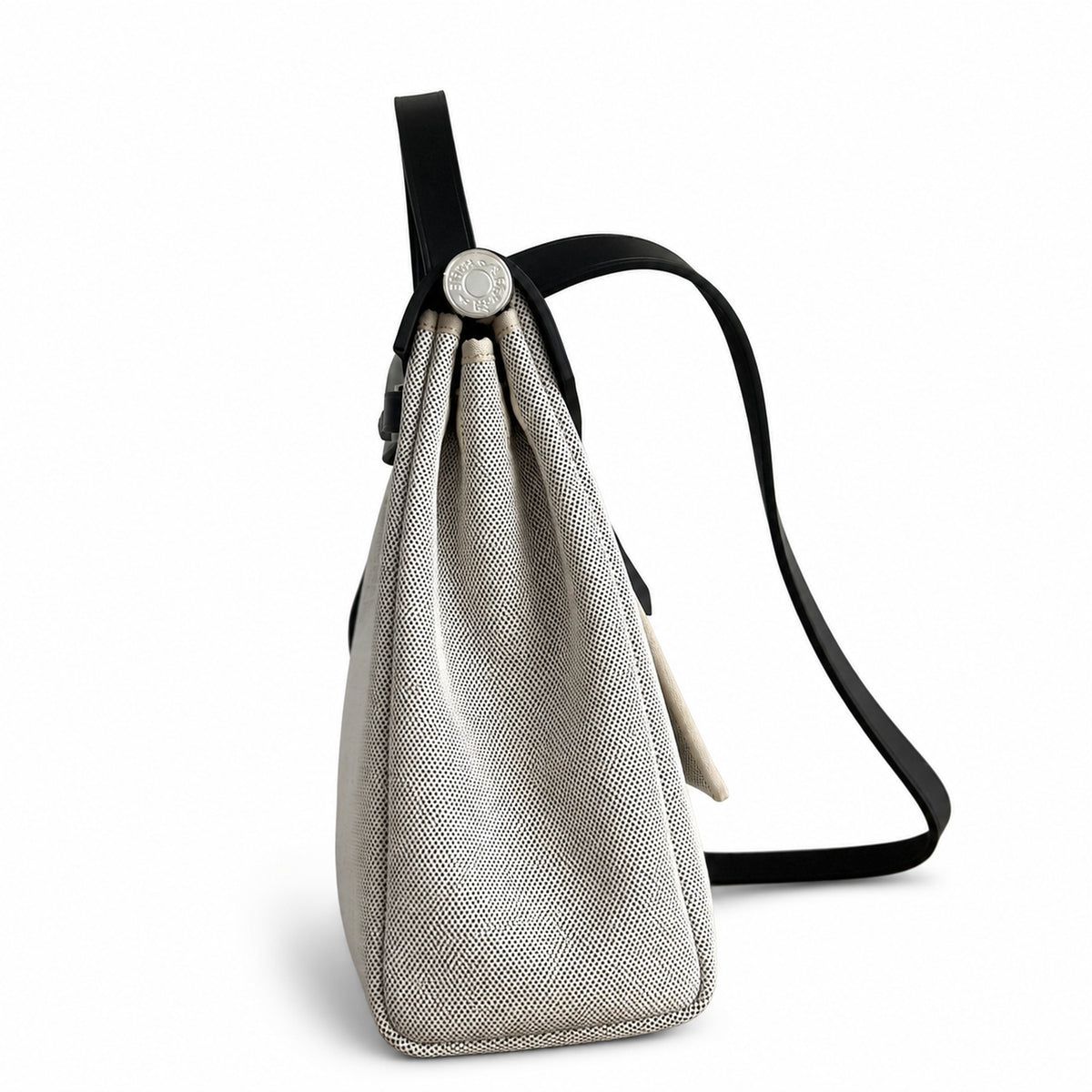 Herbag 31cm Saddle-Inspired Canvas Body with Leather Handle and Shoulder Strap — Polished Saddle-Inspired Carryall