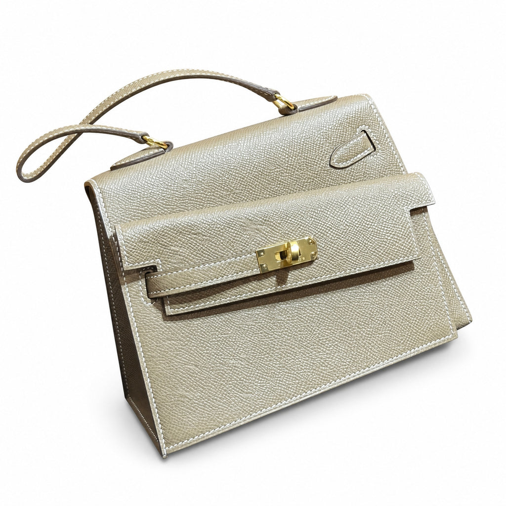 Double-sided Kelly DESORDRE original Epsom Leather etoupe gray Elephant Gray order — Polished Two-Sided Top-Handle Bag