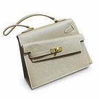 Double-sided Kelly DESORDRE original Epsom Leather etoupe gray Elephant Gray order — Polished Two-Sided Top-Handle Bag