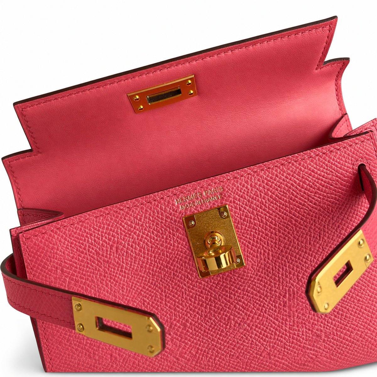 handmade Mini Kelly II 19cm imported Epsom Leather new lipstick powder Gold Buckle — Distinctive Petite Bag