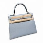Kelly 25cm in Blue Epsom Leather with Silver Buckle Handmade — Refined Top-Handle Bag