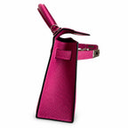 handmade Mini Kelly II 19cm imported Epsom Leather Rose Purple Silver Buckle — Compact Top-Handle Bag