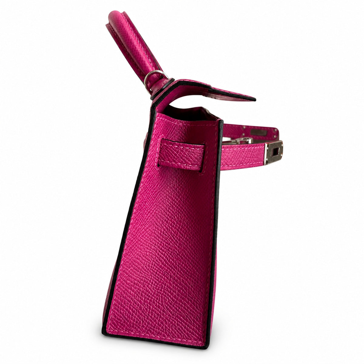 handmade Mini Kelly II 19cm imported Epsom Leather Rose Purple Silver Buckle — Compact Top-Handle Bag
