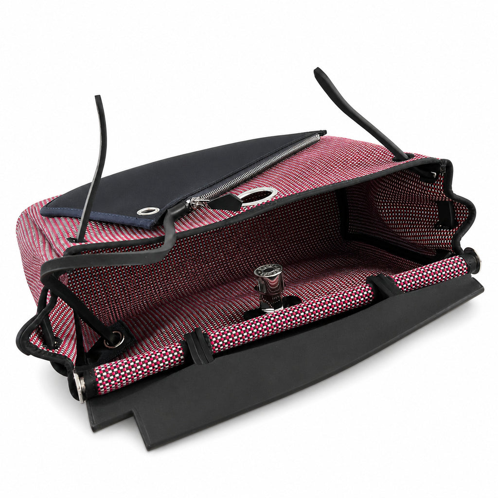 Herbag 31cm Saddle-Inspired Canvas Body with Leather Handle and Shoulder Strap — Distinctive Leather-Trimmed Canvas Design