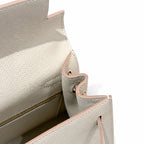 Kelly 25cm in Milkshake White Epsom Leather with Gold Buckle Handmade — Refined Top-Handle Bag