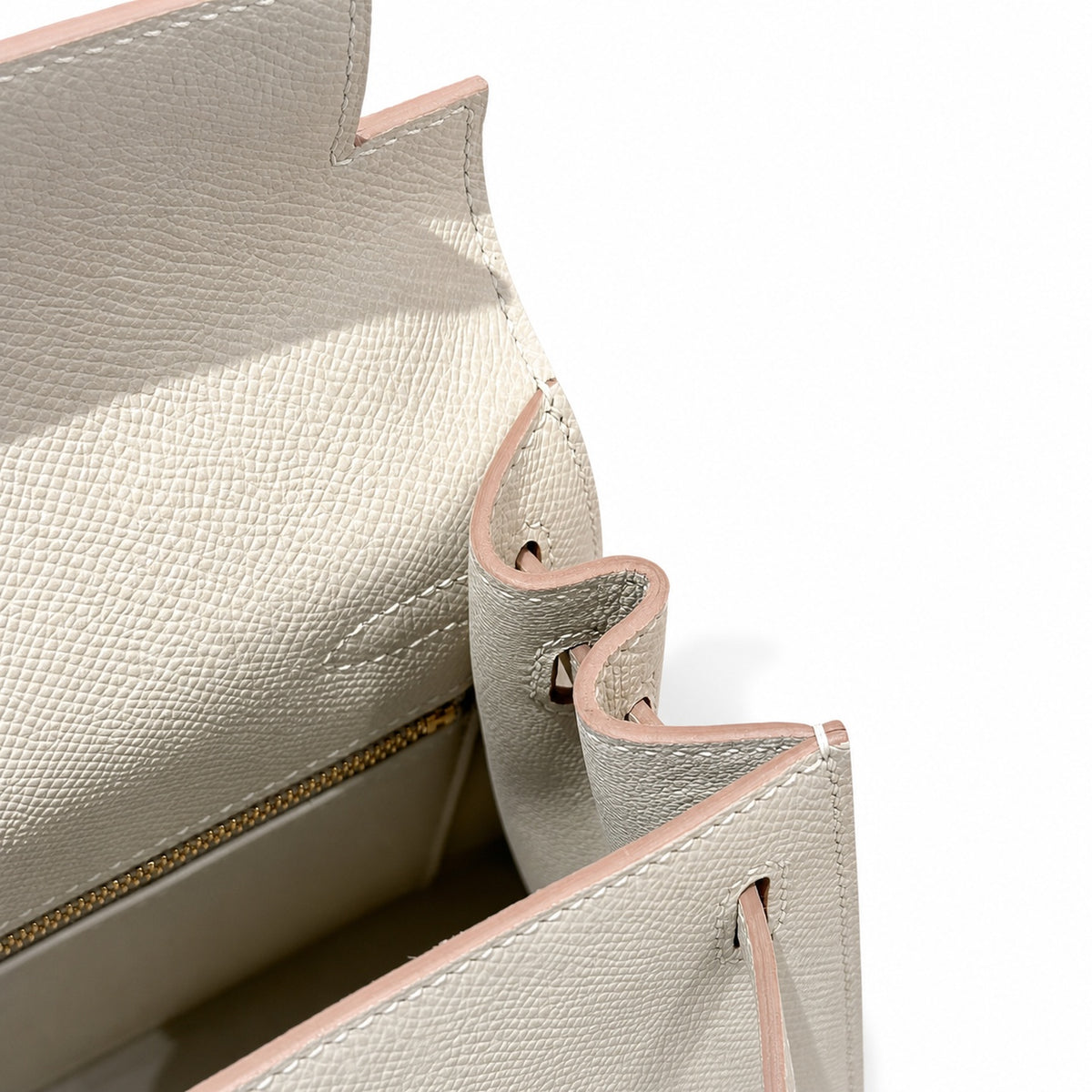 Kelly 25cm in Milkshake White Epsom Leather with Gold Buckle Handmade — Refined Top-Handle Bag