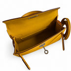 handmade Mini Kelly II 19cm imported Epsom Leather amber yellow Silver Buckle — Elegant Compact Carry Style