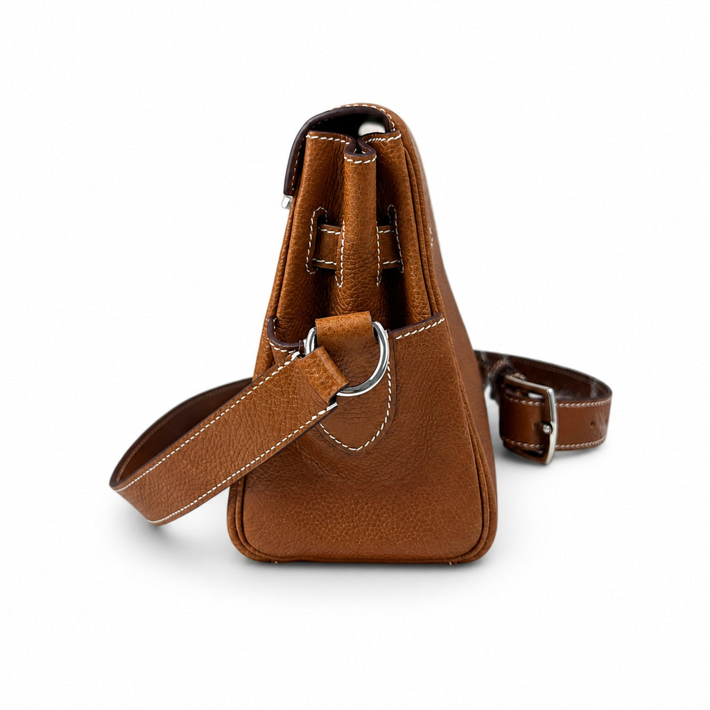 Kelly Messenger messenger bag for men and women, Fubao leather Gold Brown Silver Buckle, imported leather, all-steel hand-waxed thread, the highest — Versatile Structured Bag