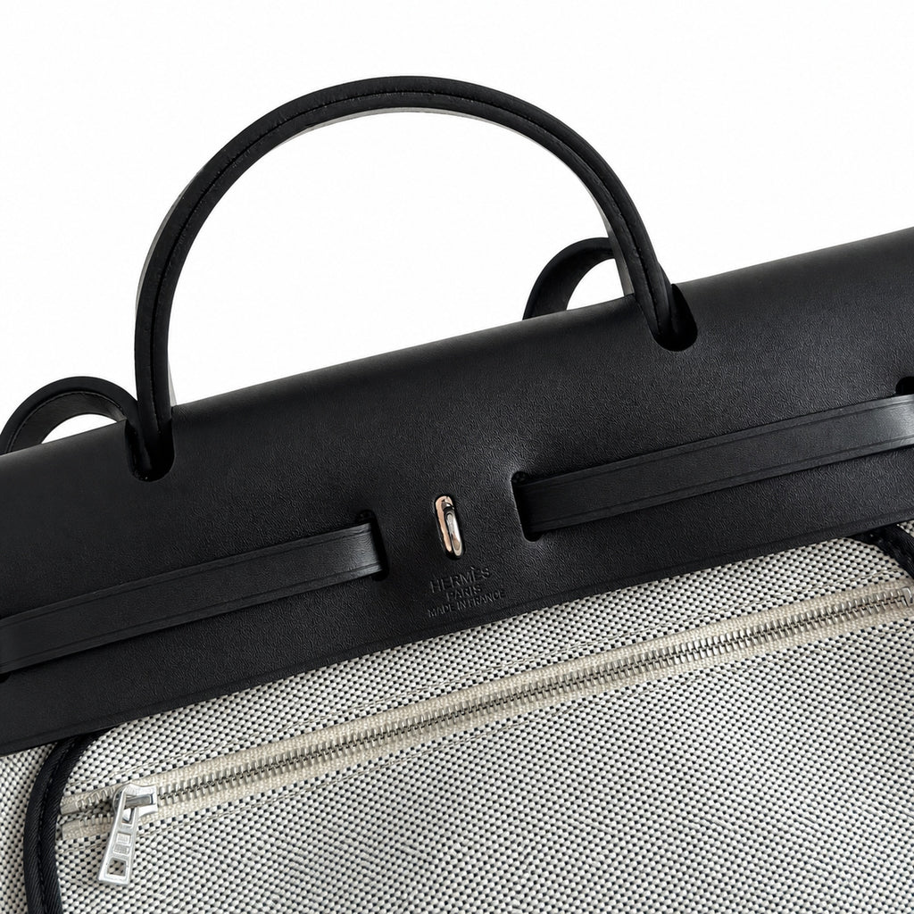 Herbag 31cm Saddle-Inspired Canvas Body with Leather Handle and Shoulder Strap — Versatile Leather-Trimmed Canvas Bag