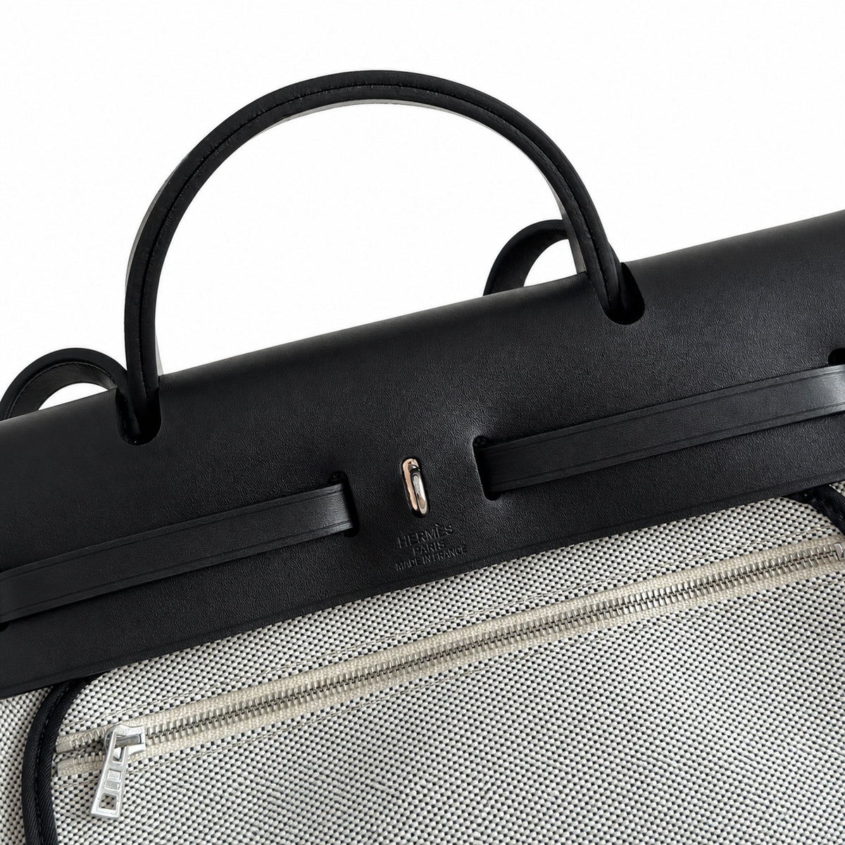 Herbag 31cm Saddle-Inspired Canvas Body with Leather Handle and Shoulder Strap — Versatile Leather-Trimmed Canvas Bag