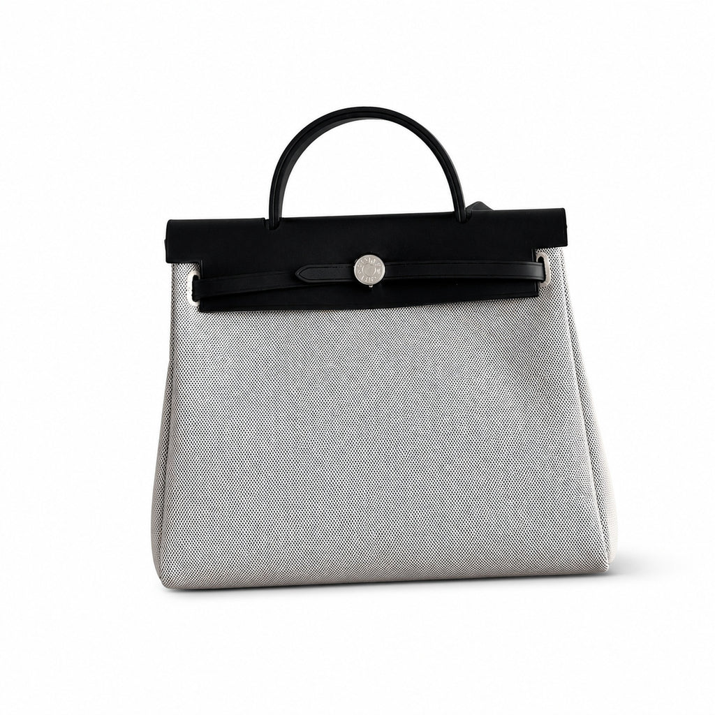 Herbag 31cm Saddle-Inspired Canvas Body with Leather Handle and Shoulder Strap — Polished Saddle-Inspired Carryall