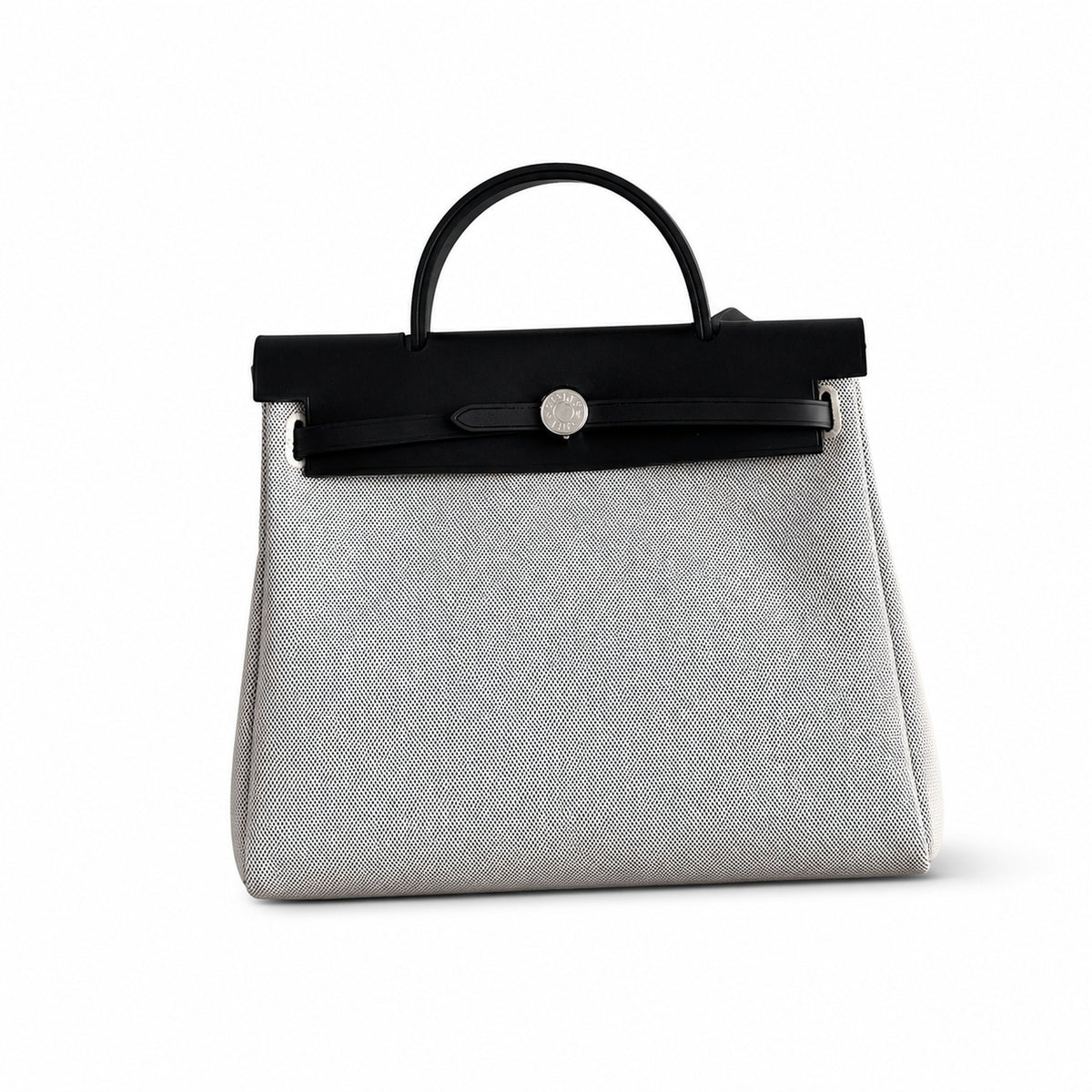 Herbag 31cm Saddle-Inspired Canvas Body with Leather Handle and Shoulder Strap — Polished Saddle-Inspired Carryall