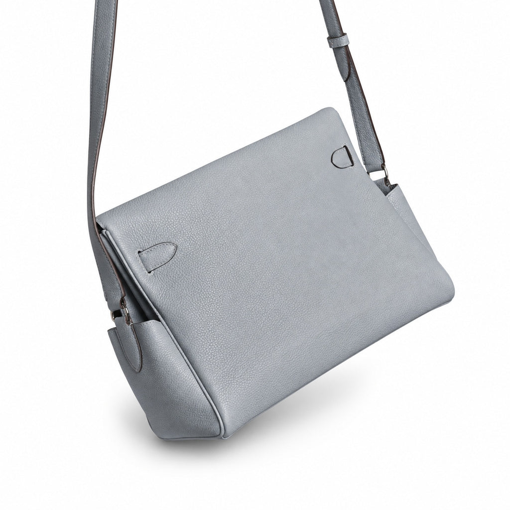 Kelly Messenger messenger bag large size, linen blue Togo Leather, Pre-order Togo calfskin messenger bag. - Flap with swivel hardware - Large — Distinctive Hand-Carry Bag