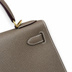 Kelly 28cm in Elephant Gray Epsom Leather with Gold Buckle Handmade — Streamlined Top-Handle Handbag