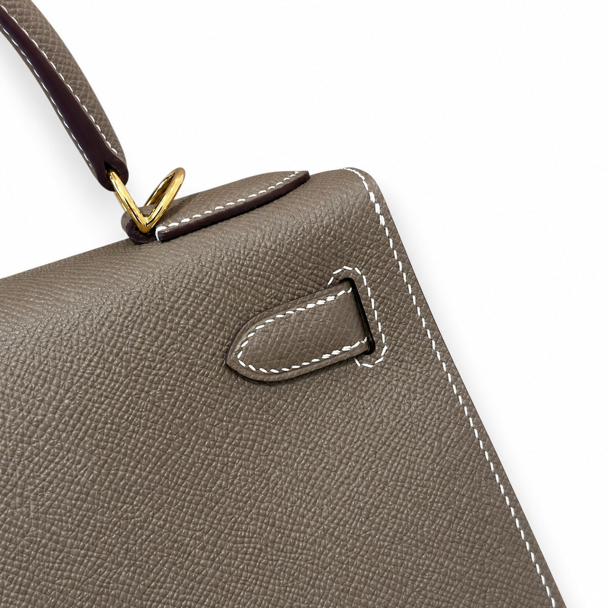 Kelly 28cm in Elephant Gray Epsom Leather with Gold Buckle Handmade — Streamlined Top-Handle Handbag