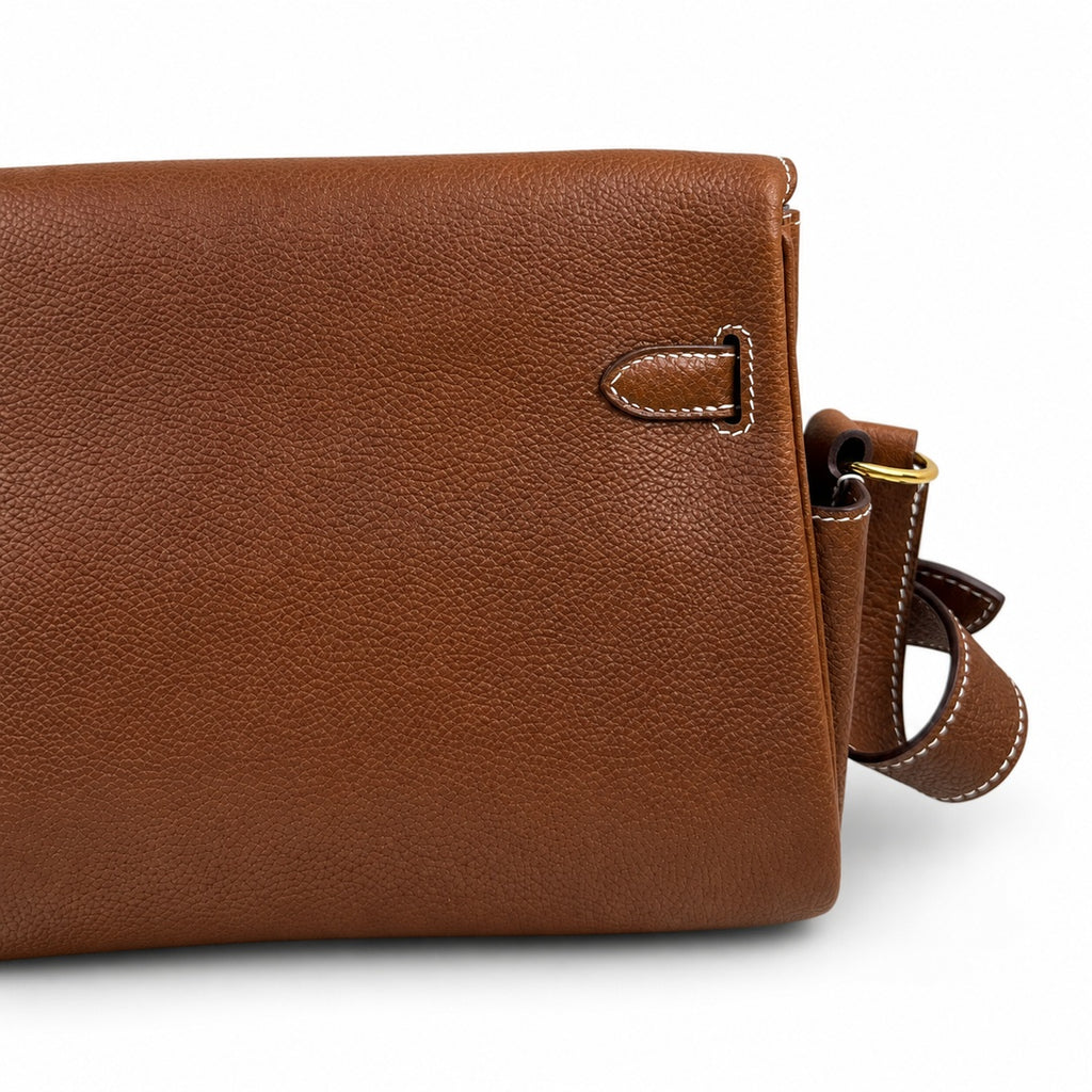 Kelly Messenger messenger bag for men and women, Fubao leather Gold Brown Gold Buckle, imported leather, all-steel hand-waxed thread, the highest — Versatile Structured Bag