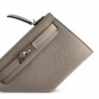 handmade Mini Kelly II 19cm imported Epsom Leather asphalt gray Silver Buckle — Versatile Mini Carry Design