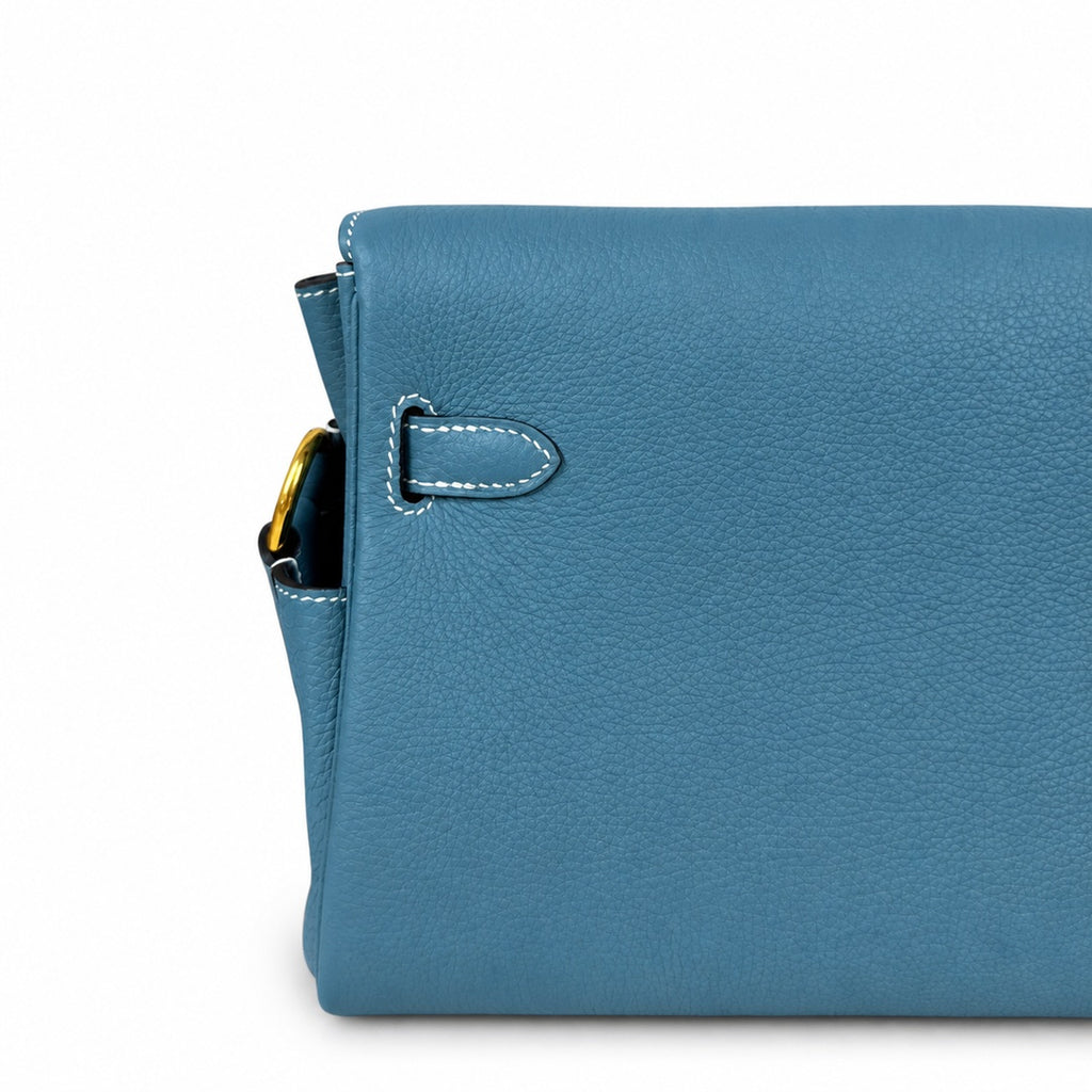 Kelly Messenger messenger bag for men and women, denim orchid buckle, imported leather, all-steel hand-waxed thread, the highest cost-effectiveness — Streamlined Top-Handle Handbag