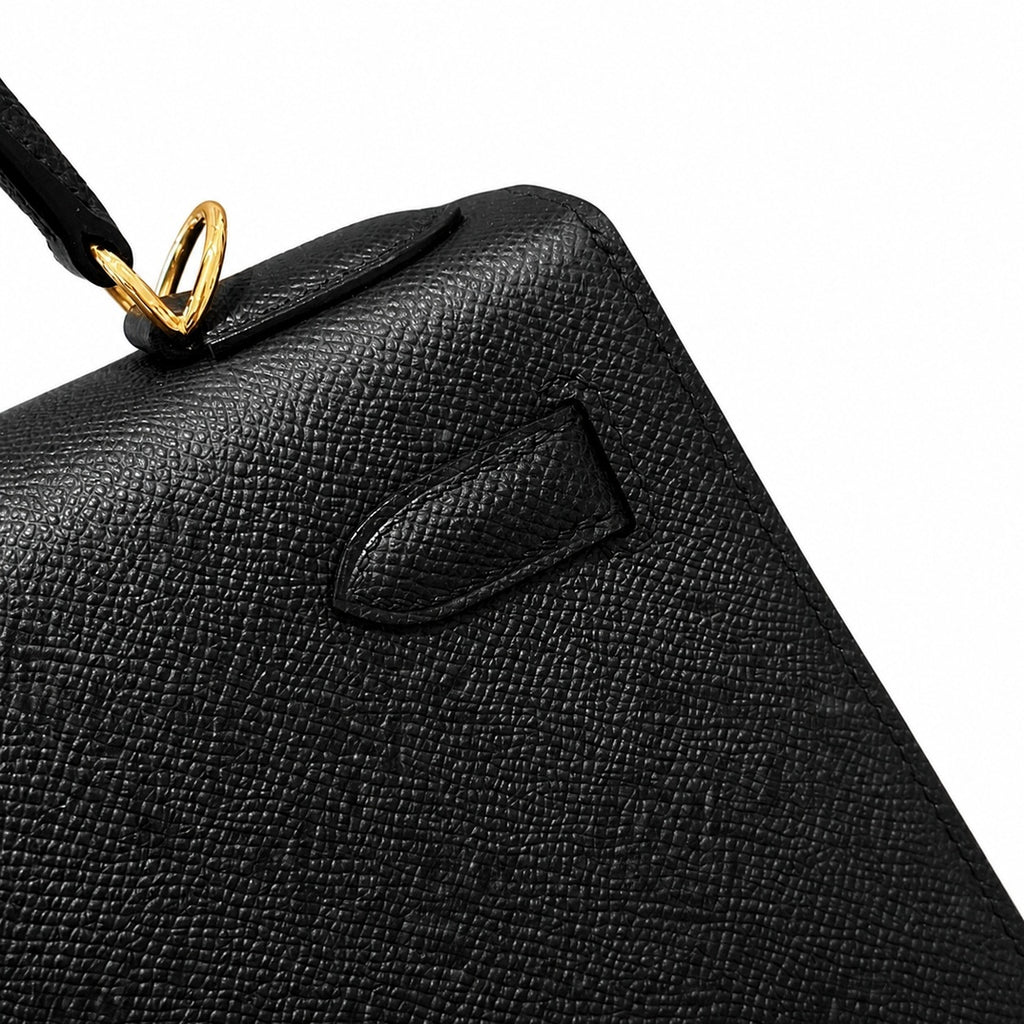 Kelly 32cm in Black Epsom Leather with Gold Buckle Handmade — Distinctive Hand-Carry Bag