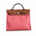 Herbag 31cm Saddle-Inspired Canvas Body with Leather Handle and Shoulder Strap — Refined Leather-Trimmed Shoulder Bag