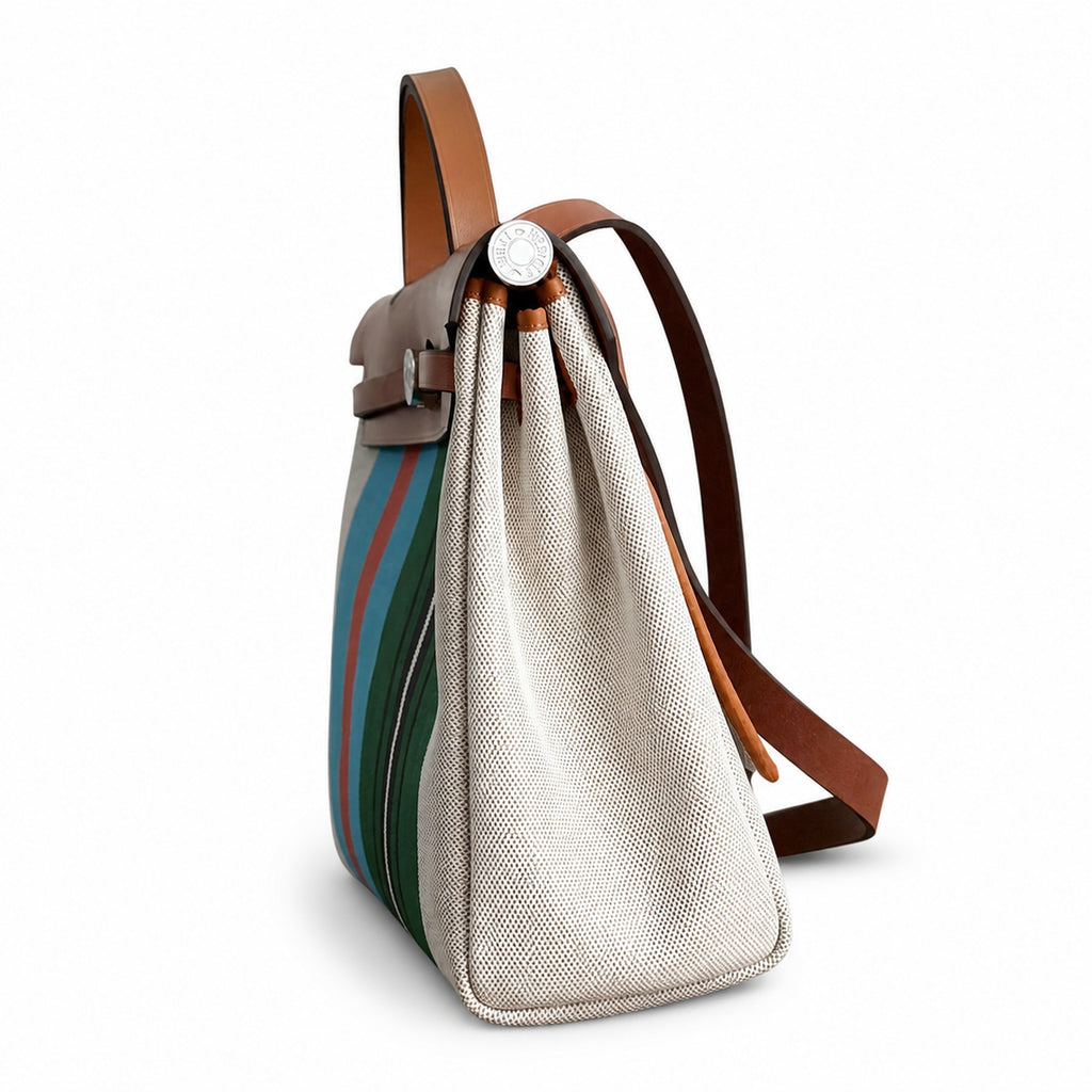 Versatile Leather-Trimmed Canvas Bag: Herbag 31cm Saddle-Inspired Canvas Body with Leather Handle and Shoulder Strap