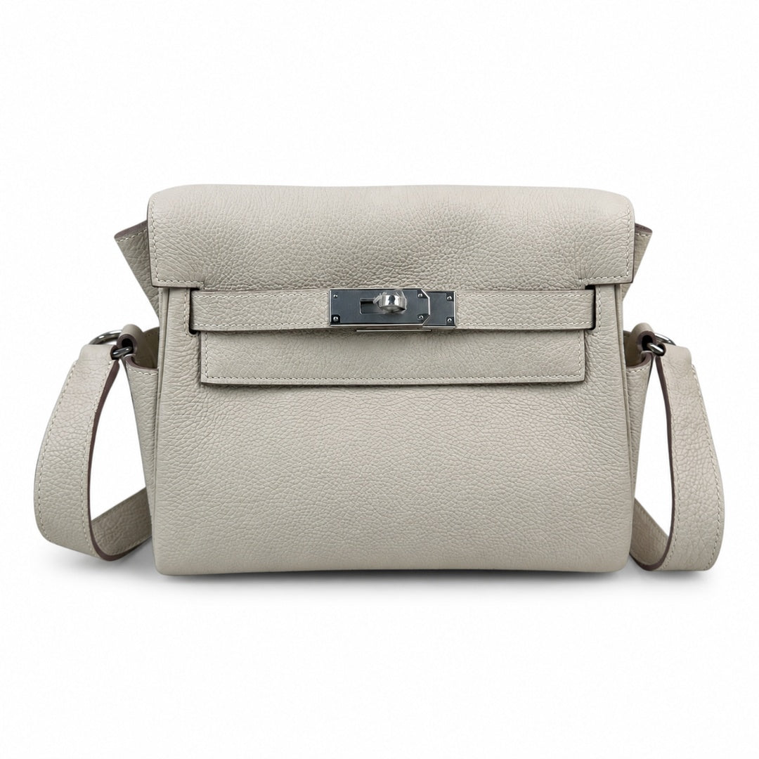 Available : Kelly messenger messenger bag for men and women, milkshake Silver Buckle, imported leather, all-steel hand-waxed thread, the highest — Streamlined Top-Handle Handbag
