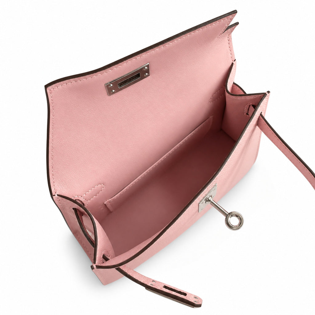 handmade Mini Kelly II 19cm imported Epsom Leather 3Q Pink Silver Buckle — Polished Compact Handbag