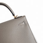 Kelly 25 M8 asphalt gray Gold Buckle Epsom pure handmade wax thread — Refined Top-Handle Bag