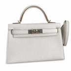 handmade Mini Kelly II 19cm imported Epsom Leather M4 milk gray Silver Buckle — Elegant Compact Carry Style