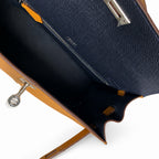 Kelly in Blue Epsom Leather with Silver Buckle Handmade — Polished Structured Handbag