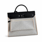 Versatile Canvas Shoulder Carry: Herbag 31cm Saddle-Inspired Canvas Body with Leather Handle and Shoulder Strap