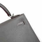Kelly 25 pewter gray Epsom Silver Buckle fully handmade with wax thread — Sophisticated Carry Design