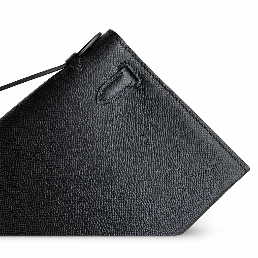 First generation handbag evening bag Kelly 22cm Epsom Leather Black Gold Buckle wax thread — Refined Top-Handle Bag