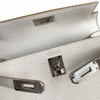 handmade Mini Kelly II 19cm imported Epsom Leather M4 milk gray Silver Buckle — Elegant Compact Carry Style