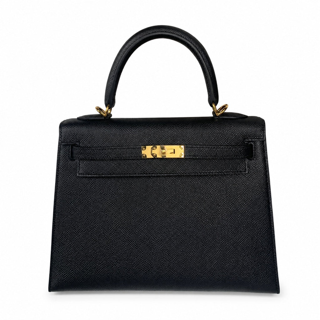 Kelly 25 Black Epsom Gold Buckle handmade — Refined Top-Handle Bag