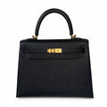 Kelly 25 Black Epsom Gold Buckle handmade — Refined Top-Handle Bag