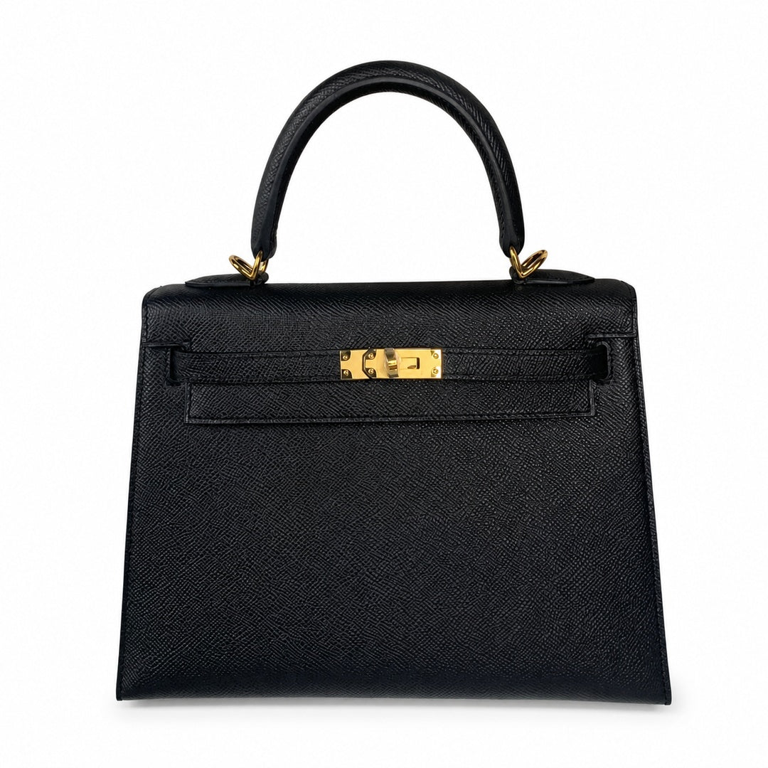 Kelly 25 Black Epsom Gold Buckle handmade — Refined Top-Handle Bag