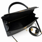 Kelly 32cm in Black Epsom Leather with Gold Buckle Handmade — Distinctive Hand-Carry Bag