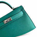 handmade Mini Kelly II 19cm imported Epsom Leather malachite green Silver Buckle — Compact Top-Handle Bag