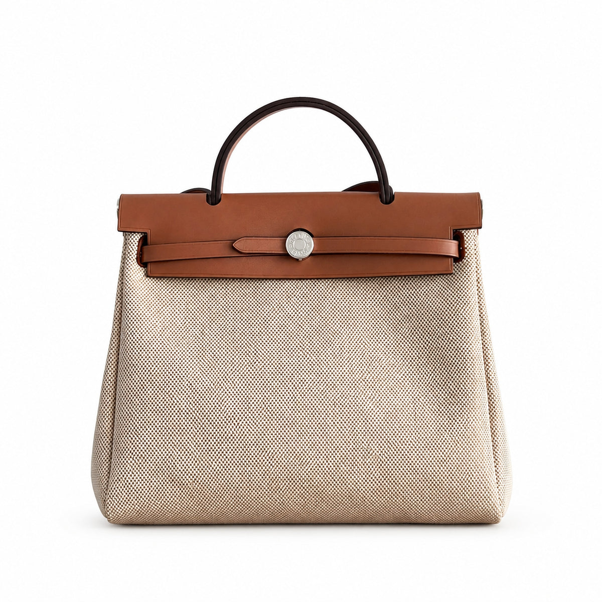 Structured Leather-Trimmed Canvas Carryall: Herbag 31cm Saddle-Inspired Canvas Body with Leather Handle and Shoulder Strap