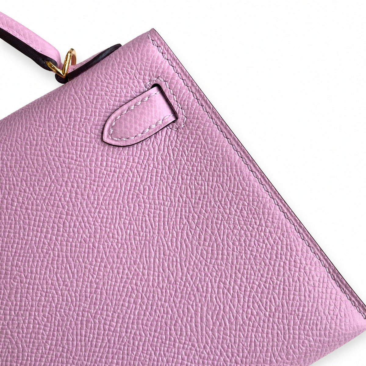 handmade Mini Kelly II 19cm imported Epsom Leather, malva purple, Gold Buckle — Polished Compact Handbag