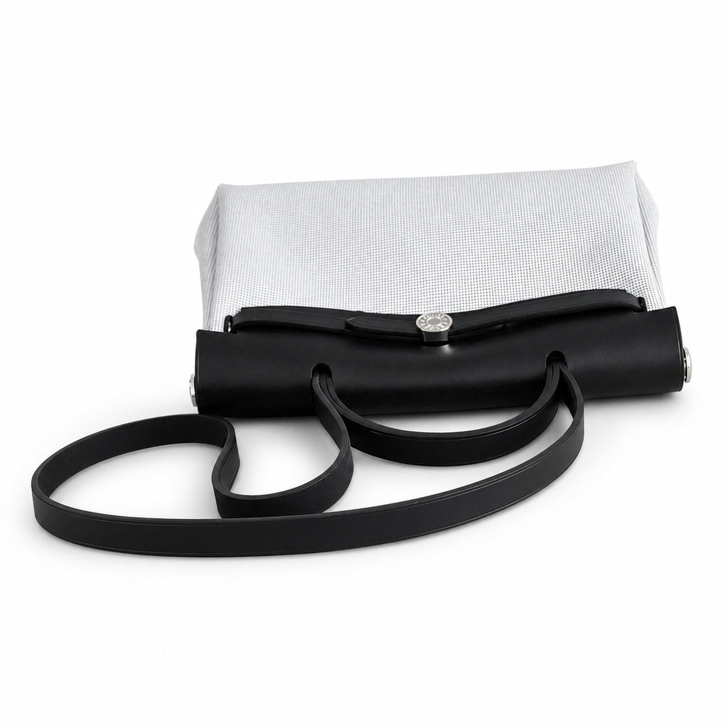 Structured Canvas Shoulder Bag with Leather Trim: Herbag 31cm Saddle-Inspired Canvas Body with Leather Handle and Shoulder Strap