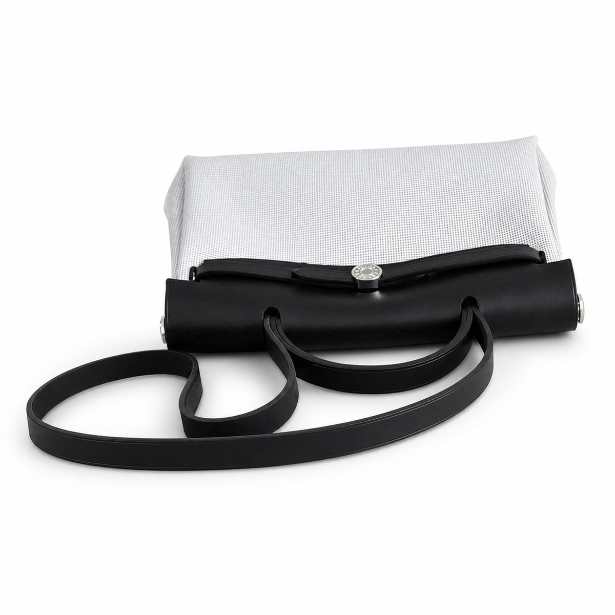 Structured Canvas Shoulder Bag with Leather Trim: Herbag 31cm Saddle-Inspired Canvas Body with Leather Handle and Shoulder Strap