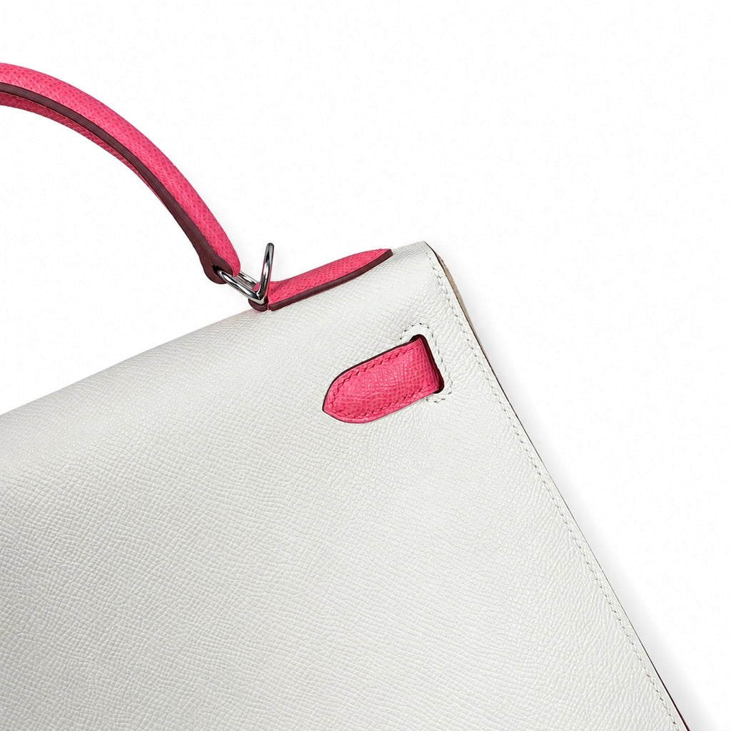 Kelly 25 Milkshake White lipstick powder Epsom Silver Buckle handmade — Timeless Top-Handle Design