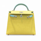 Kelly 28cm Epsom Leather C9 Soufre goose egg yolk 3P BlueAtoll macaron blue top handcraft — Polished Structured Handbag