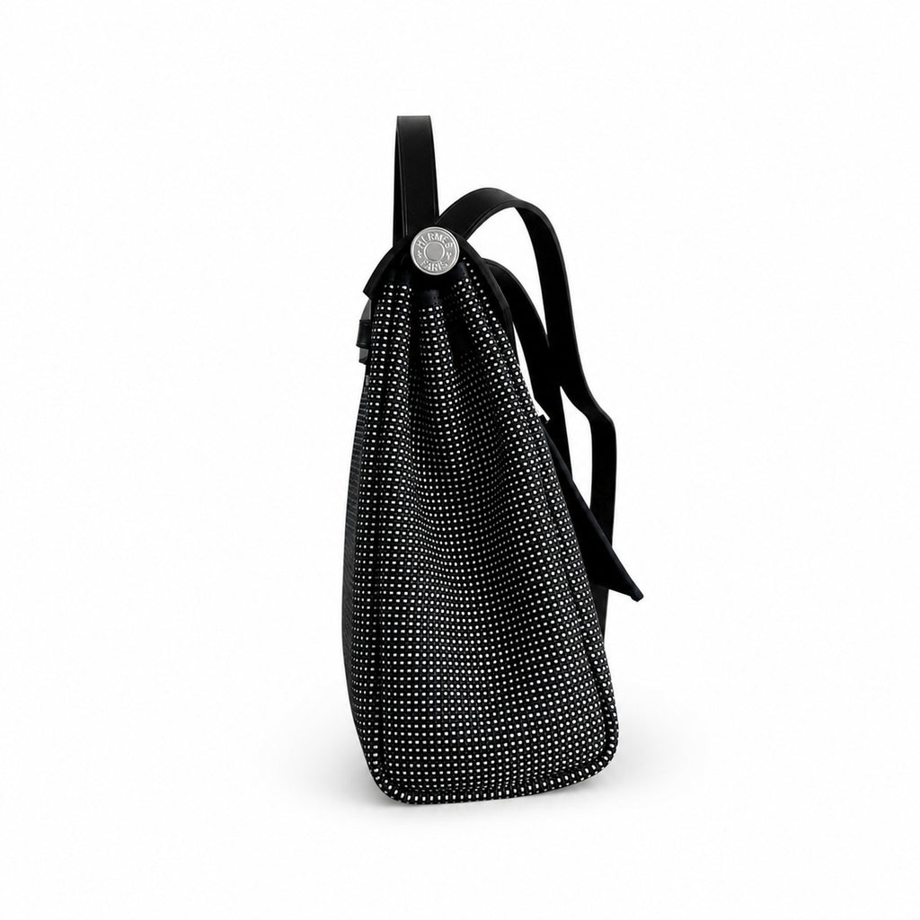 Herbag 31cm Saddle-Inspired Canvas Body with Leather Handle and Shoulder Strap — Structured Canvas Shoulder Bag with Leather Trim