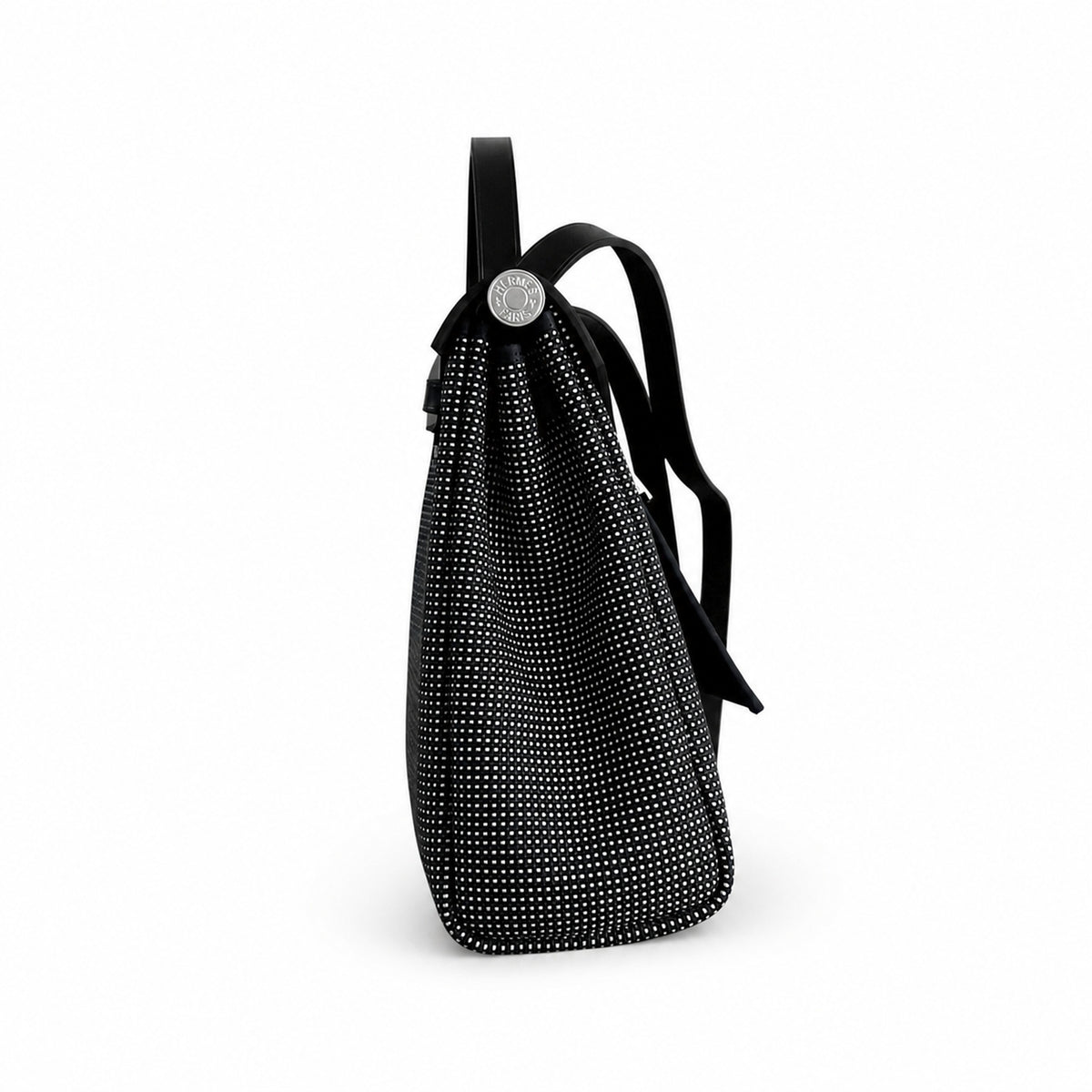 Herbag 31cm Saddle-Inspired Canvas Body with Leather Handle and Shoulder Strap — Structured Canvas Shoulder Bag with Leather Trim